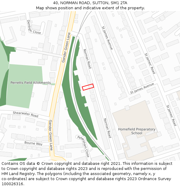 40, NORMAN ROAD, SUTTON, SM1 2TA: Location map and indicative extent of plot