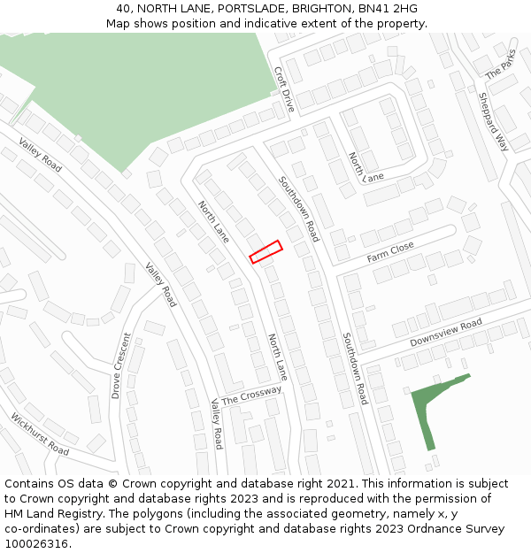 40, NORTH LANE, PORTSLADE, BRIGHTON, BN41 2HG: Location map and indicative extent of plot