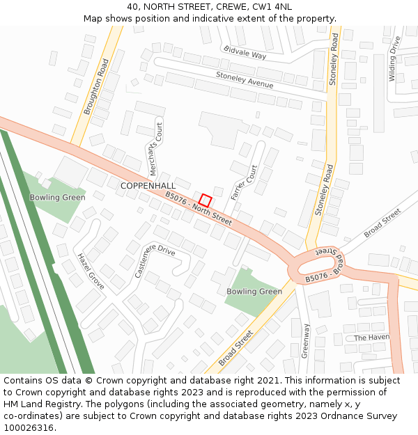 40, NORTH STREET, CREWE, CW1 4NL: Location map and indicative extent of plot