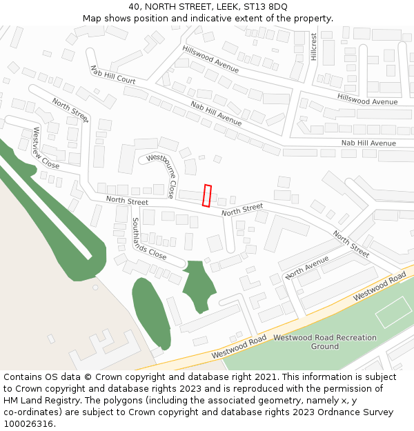 40, NORTH STREET, LEEK, ST13 8DQ: Location map and indicative extent of plot