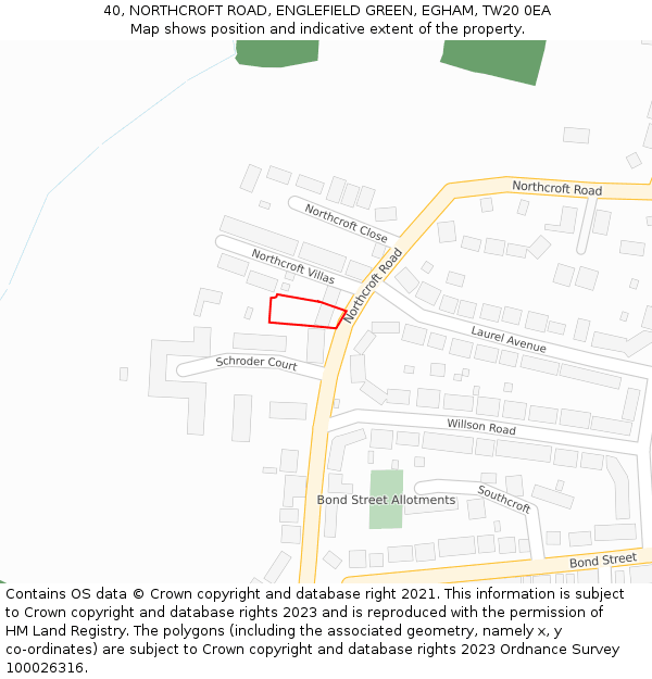 40, NORTHCROFT ROAD, ENGLEFIELD GREEN, EGHAM, TW20 0EA: Location map and indicative extent of plot