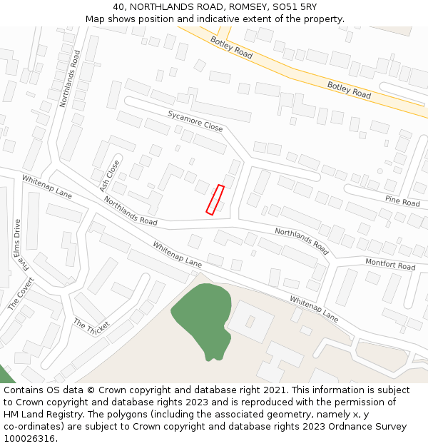 40, NORTHLANDS ROAD, ROMSEY, SO51 5RY: Location map and indicative extent of plot