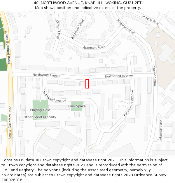 40, NORTHWOOD AVENUE, KNAPHILL, WOKING, GU21 2ET: Location map and indicative extent of plot