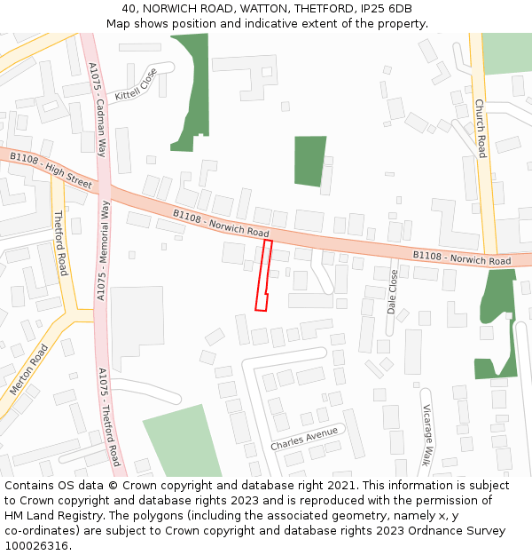 40, NORWICH ROAD, WATTON, THETFORD, IP25 6DB: Location map and indicative extent of plot