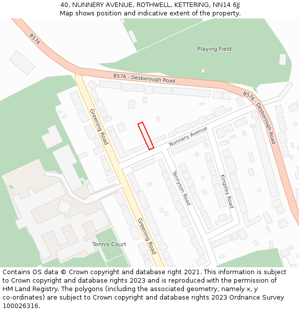 40, NUNNERY AVENUE, ROTHWELL, KETTERING, NN14 6JJ: Location map and indicative extent of plot