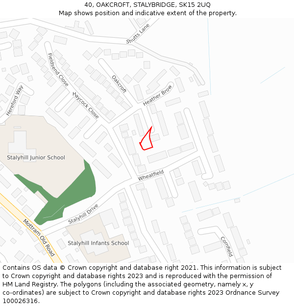 40, OAKCROFT, STALYBRIDGE, SK15 2UQ: Location map and indicative extent of plot