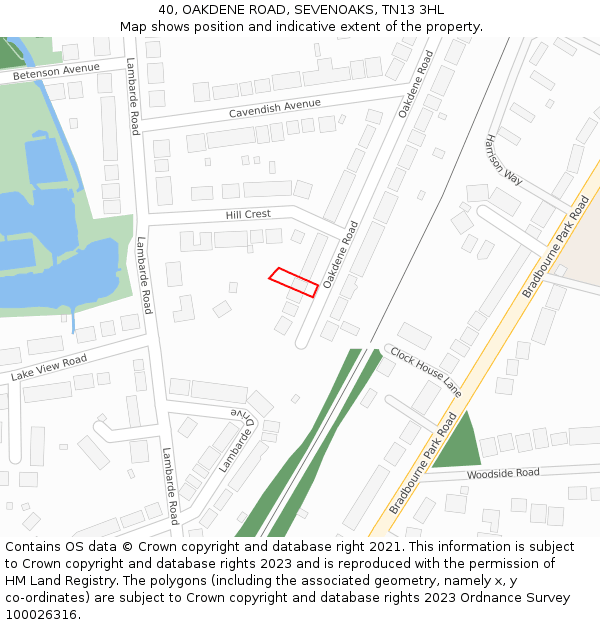 40, OAKDENE ROAD, SEVENOAKS, TN13 3HL: Location map and indicative extent of plot