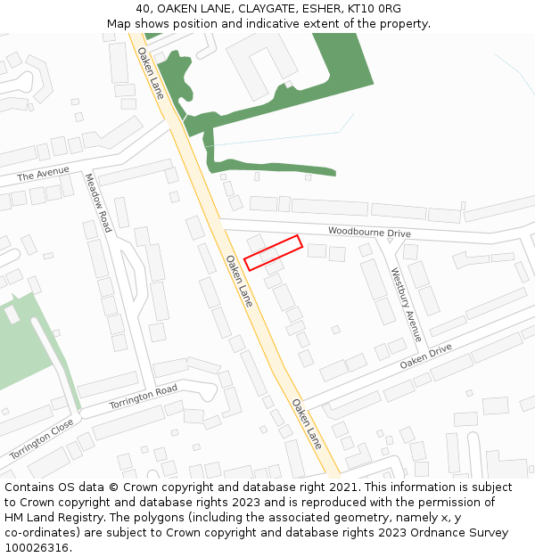 40, OAKEN LANE, CLAYGATE, ESHER, KT10 0RG: Location map and indicative extent of plot