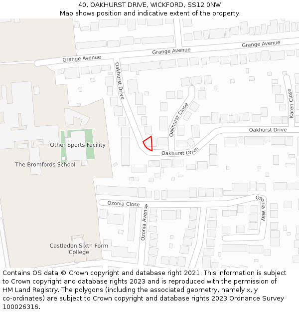 40, OAKHURST DRIVE, WICKFORD, SS12 0NW: Location map and indicative extent of plot