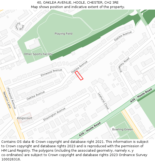 40, OAKLEA AVENUE, HOOLE, CHESTER, CH2 3RE: Location map and indicative extent of plot