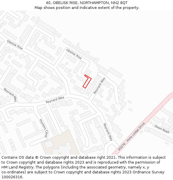 40, OBELISK RISE, NORTHAMPTON, NN2 8QT: Location map and indicative extent of plot