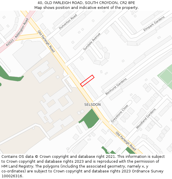 40, OLD FARLEIGH ROAD, SOUTH CROYDON, CR2 8PE: Location map and indicative extent of plot