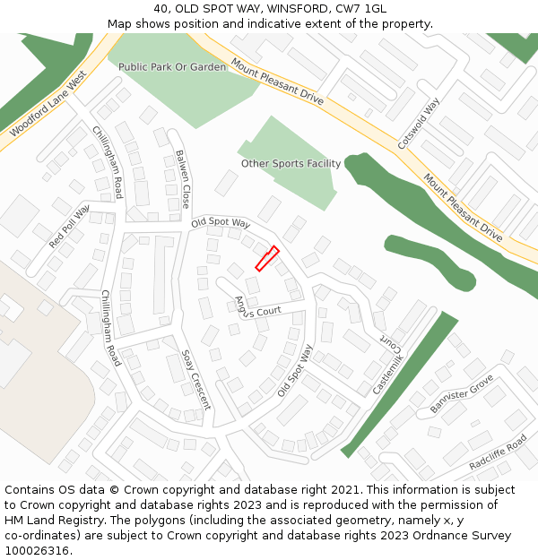 40, OLD SPOT WAY, WINSFORD, CW7 1GL: Location map and indicative extent of plot