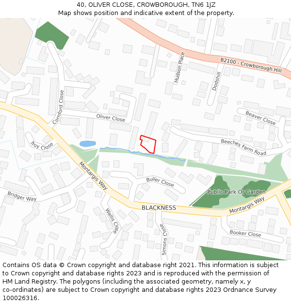 40, OLIVER CLOSE, CROWBOROUGH, TN6 1JZ: Location map and indicative extent of plot