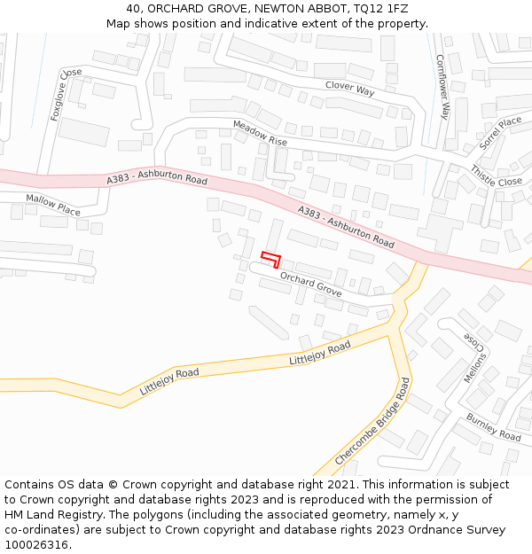 40, ORCHARD GROVE, NEWTON ABBOT, TQ12 1FZ: Location map and indicative extent of plot