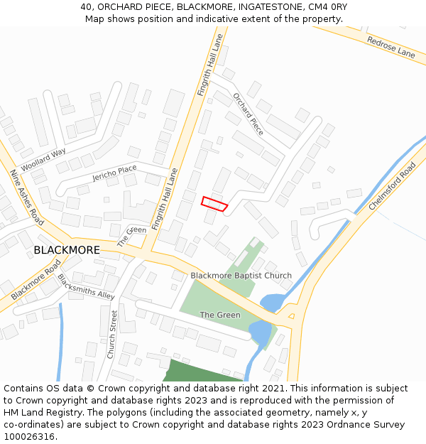 40, ORCHARD PIECE, BLACKMORE, INGATESTONE, CM4 0RY: Location map and indicative extent of plot