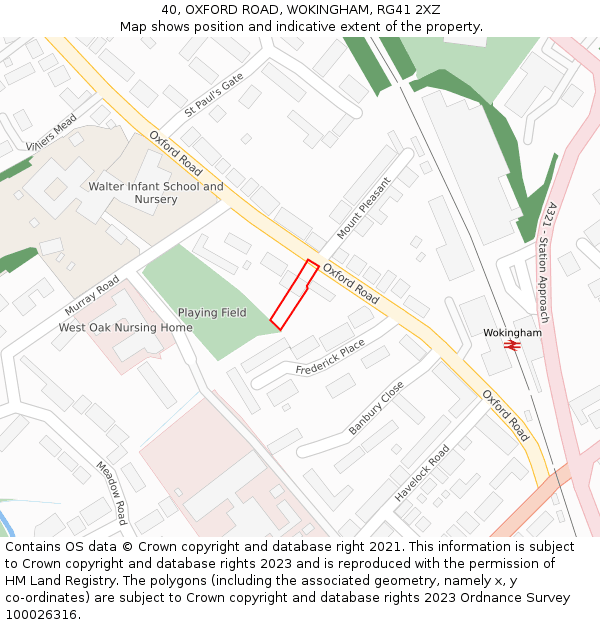 40, OXFORD ROAD, WOKINGHAM, RG41 2XZ: Location map and indicative extent of plot