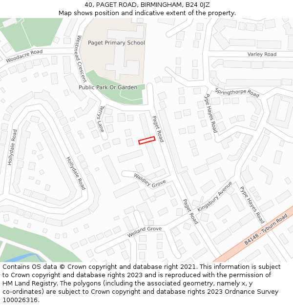 40, PAGET ROAD, BIRMINGHAM, B24 0JZ: Location map and indicative extent of plot