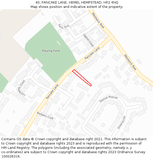 40, PANCAKE LANE, HEMEL HEMPSTEAD, HP2 4NQ: Location map and indicative extent of plot