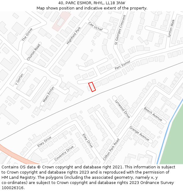 40, PARC ESMOR, RHYL, LL18 3NW: Location map and indicative extent of plot