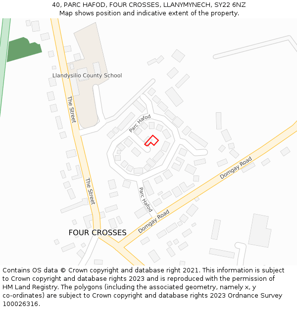 40, PARC HAFOD, FOUR CROSSES, LLANYMYNECH, SY22 6NZ: Location map and indicative extent of plot