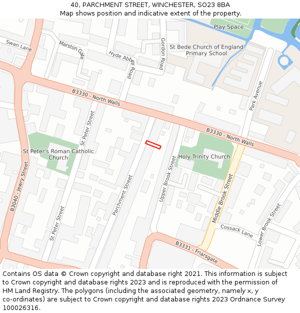 40, PARCHMENT STREET, WINCHESTER, SO23 8BA: Location map and indicative extent of plot