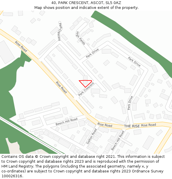 40, PARK CRESCENT, ASCOT, SL5 0AZ: Location map and indicative extent of plot