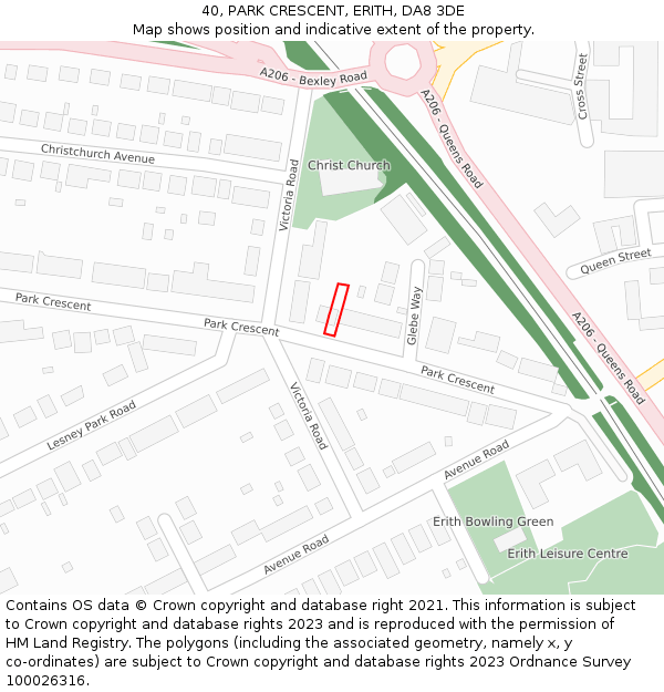 40, PARK CRESCENT, ERITH, DA8 3DE: Location map and indicative extent of plot