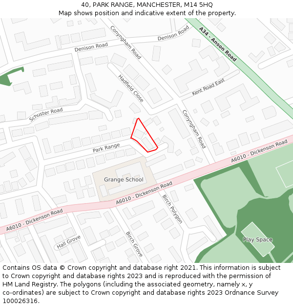 40, PARK RANGE, MANCHESTER, M14 5HQ: Location map and indicative extent of plot