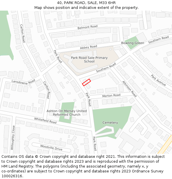 40, PARK ROAD, SALE, M33 6HR: Location map and indicative extent of plot