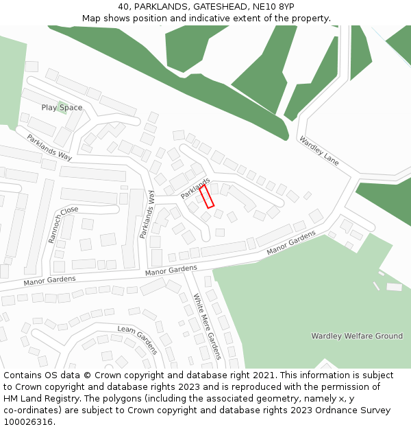 40, PARKLANDS, GATESHEAD, NE10 8YP: Location map and indicative extent of plot