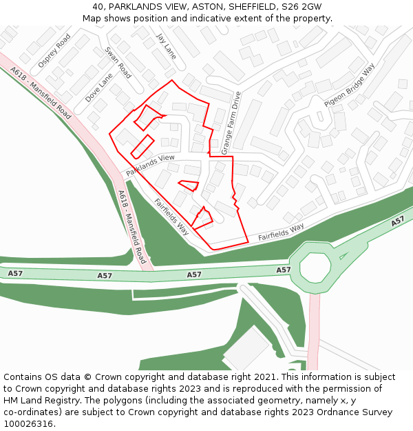 40, PARKLANDS VIEW, ASTON, SHEFFIELD, S26 2GW: Location map and indicative extent of plot