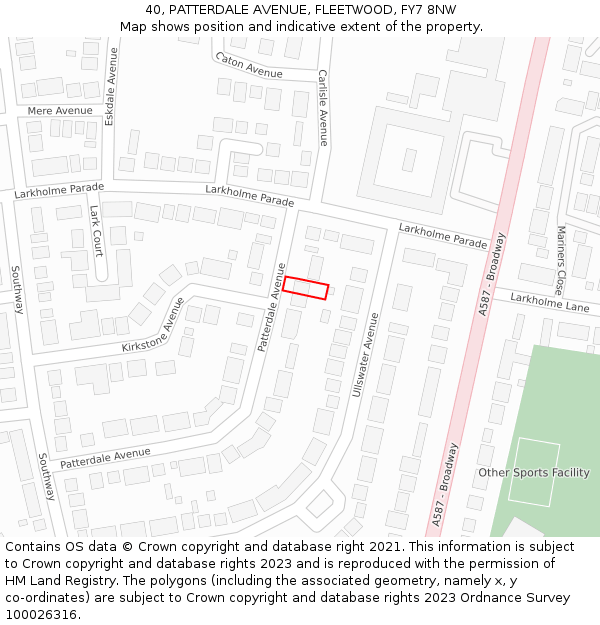 40, PATTERDALE AVENUE, FLEETWOOD, FY7 8NW: Location map and indicative extent of plot