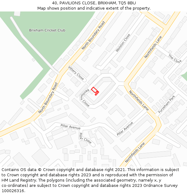 40, PAVILIONS CLOSE, BRIXHAM, TQ5 8BU: Location map and indicative extent of plot
