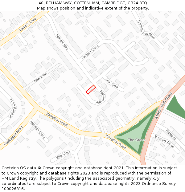 40, PELHAM WAY, COTTENHAM, CAMBRIDGE, CB24 8TQ: Location map and indicative extent of plot
