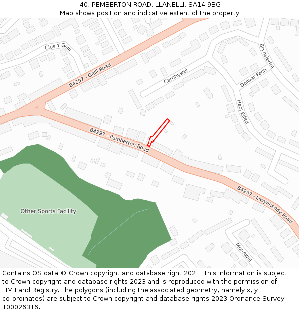 40, PEMBERTON ROAD, LLANELLI, SA14 9BG: Location map and indicative extent of plot