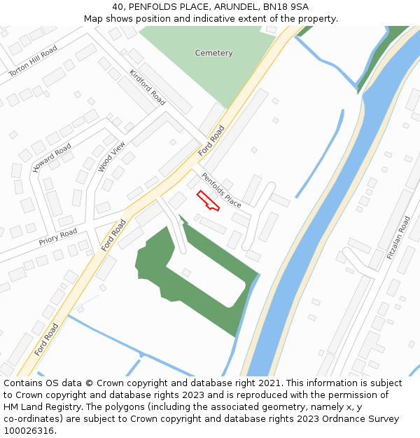 40, PENFOLDS PLACE, ARUNDEL, BN18 9SA: Location map and indicative extent of plot