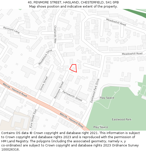 40, PENMORE STREET, HASLAND, CHESTERFIELD, S41 0PB: Location map and indicative extent of plot