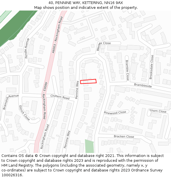 40, PENNINE WAY, KETTERING, NN16 9AX: Location map and indicative extent of plot