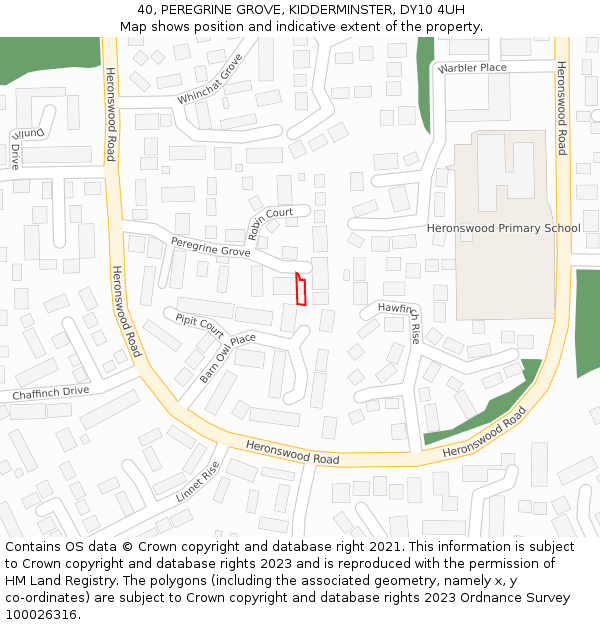 40, PEREGRINE GROVE, KIDDERMINSTER, DY10 4UH: Location map and indicative extent of plot