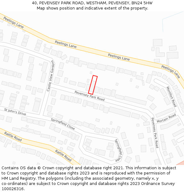 40, PEVENSEY PARK ROAD, WESTHAM, PEVENSEY, BN24 5HW: Location map and indicative extent of plot