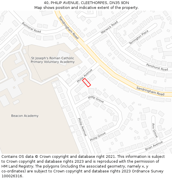 40, PHILIP AVENUE, CLEETHORPES, DN35 9DN: Location map and indicative extent of plot