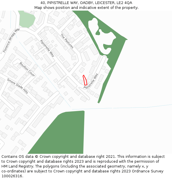 40, PIPISTRELLE WAY, OADBY, LEICESTER, LE2 4QA: Location map and indicative extent of plot