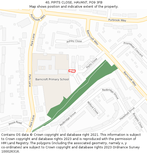 40, PIPITS CLOSE, HAVANT, PO9 3FB: Location map and indicative extent of plot