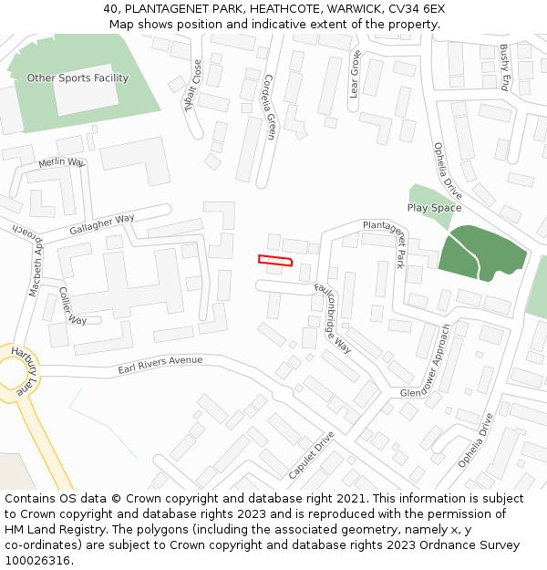 40, PLANTAGENET PARK, HEATHCOTE, WARWICK, CV34 6EX: Location map and indicative extent of plot