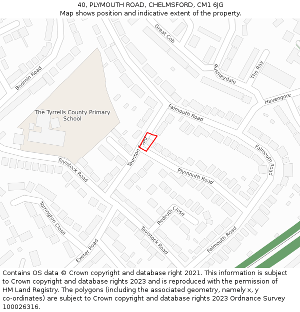 40, PLYMOUTH ROAD, CHELMSFORD, CM1 6JG: Location map and indicative extent of plot