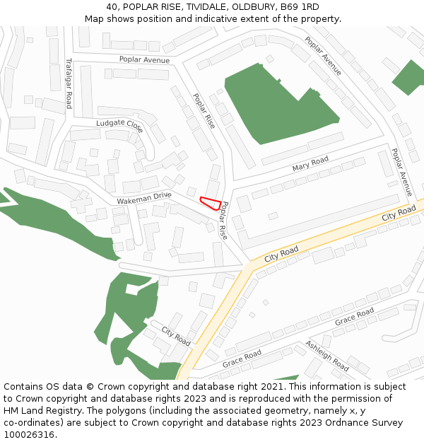40, POPLAR RISE, TIVIDALE, OLDBURY, B69 1RD: Location map and indicative extent of plot