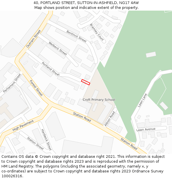 40, PORTLAND STREET, SUTTON-IN-ASHFIELD, NG17 4AW: Location map and indicative extent of plot