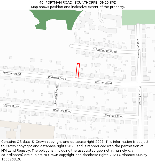 40, PORTMAN ROAD, SCUNTHORPE, DN15 8PD: Location map and indicative extent of plot