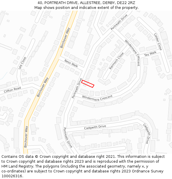 40, PORTREATH DRIVE, ALLESTREE, DERBY, DE22 2RZ: Location map and indicative extent of plot
